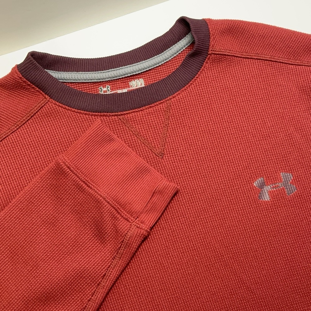 Under Armour Mens Loose Fit Cold Gear Waffle Knit Base Layer Shirt Red L Utility